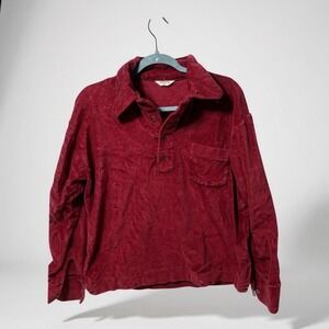 Vintage‎ Burgundy Velour Polo Shirt Long Sleeve Collared Pocket Size L
